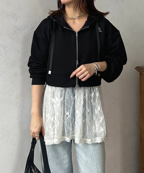 Thevon（ゼボン）の「ダブルジップ裏毛ショートパーカー（パーカー・レディース・ブラック/グレー/ライトグレー・FREE）」の8枚目の写真