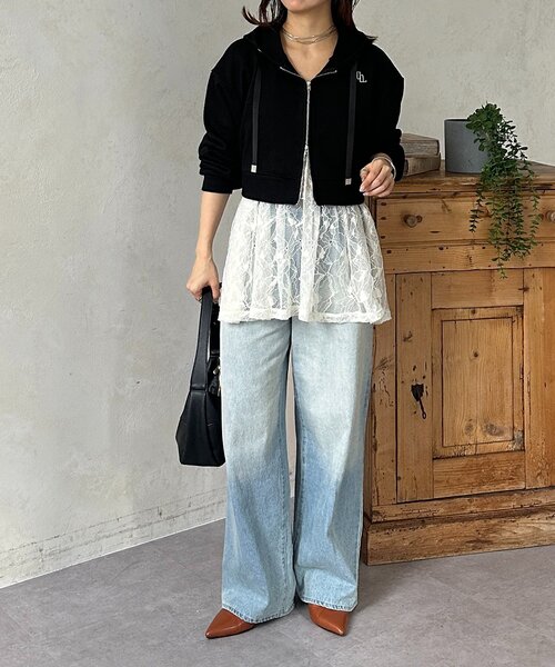 Thevon（ゼボン）の「ダブルジップ裏毛ショートパーカー（パーカー・レディース・ブラック/グレー/ライトグレー・FREE）」の9枚目の写真