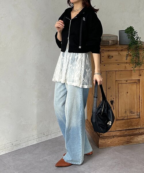 Thevon（ゼボン）の「ダブルジップ裏毛ショートパーカー（パーカー・レディース・ブラック/グレー/ライトグレー・FREE）」の10枚目の写真