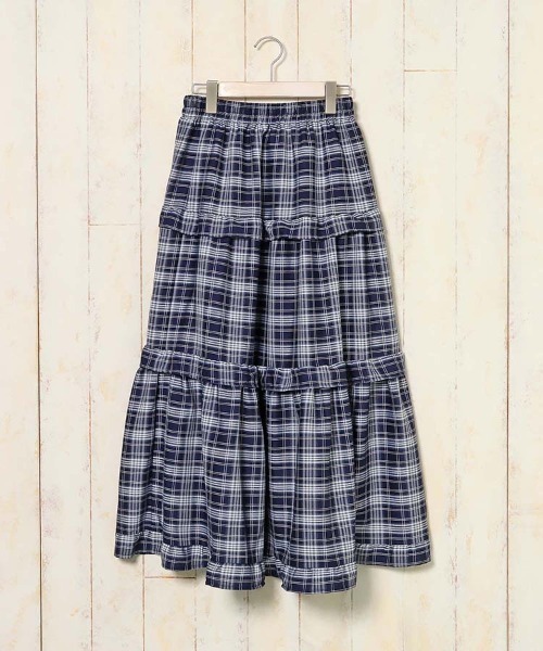 Bleu Bleuet（ブルーブルーエ）の「チェックティアードスカート（スカート・レディース・ブラック/ベージュ/ネイビー・FREE）」の3枚目の写真