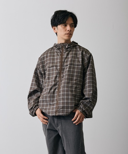 improves(インプローブス)の「チェック柄 ポリデュスポ パーカーブルゾン(ナイロンジャケット・メンズ・ブルー/ブラウン・SMALL/MEDIUM/LARGE/X-LARGE)」の2枚目の写真