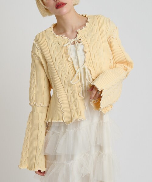 w closet(ダブルクローゼット)の「new配色メロウケーブルカーディガン(カーディガン/ボレロ・レディース・サックスブルー/ブラック/アイボリー/ピンク/ネイビー/イエロー・FREE)」の6枚目の写真