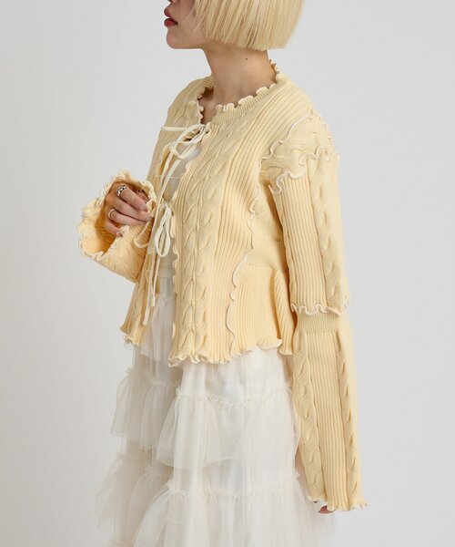 w closet(ダブルクローゼット)の「new配色メロウケーブルカーディガン(カーディガン/ボレロ・レディース・サックスブルー/ブラック/アイボリー/ピンク/ネイビー/イエロー・FREE)」の10枚目の写真