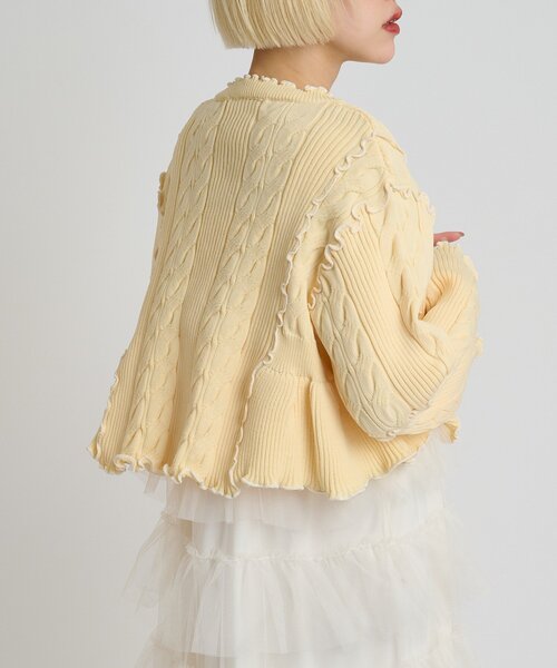 w closet(ダブルクローゼット)の「new配色メロウケーブルカーディガン(カーディガン/ボレロ・レディース・サックスブルー/ブラック/アイボリー/ピンク/ネイビー/イエロー・FREE)」の12枚目の写真