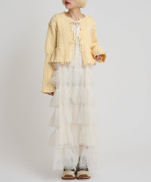 w closet(ダブルクローゼット)の「new配色メロウケーブルカーディガン(カーディガン/ボレロ・レディース・サックスブルー/ブラック/アイボリー/ピンク/ネイビー/イエロー・FREE)」の14枚目の写真