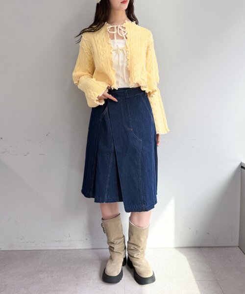 w closet(ダブルクローゼット)の「new配色メロウケーブルカーディガン(カーディガン/ボレロ・レディース・サックスブルー/ブラック/アイボリー/ピンク/ネイビー/イエロー・FREE)」の18枚目の写真