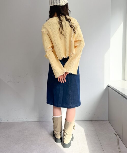 w closet(ダブルクローゼット)の「new配色メロウケーブルカーディガン(カーディガン/ボレロ・レディース・サックスブルー/ブラック/アイボリー/ピンク/ネイビー/イエロー・FREE)」の20枚目の写真