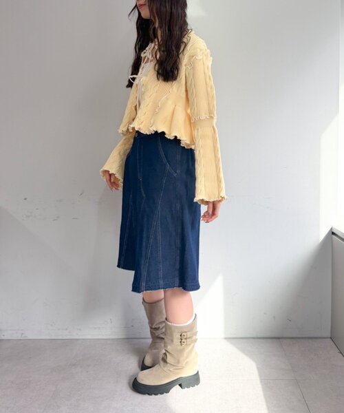 w closet(ダブルクローゼット)の「new配色メロウケーブルカーディガン(カーディガン/ボレロ・レディース・サックスブルー/ブラック/アイボリー/ピンク/ネイビー/イエロー・FREE)」の21枚目の写真