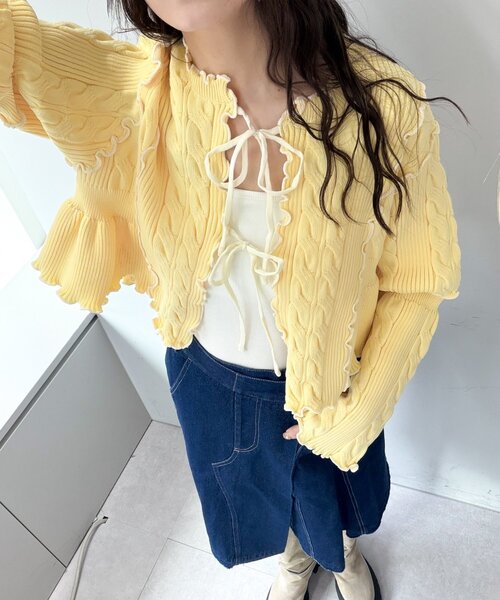 w closet(ダブルクローゼット)の「new配色メロウケーブルカーディガン(カーディガン/ボレロ・レディース・サックスブルー/ブラック/アイボリー/ピンク/ネイビー/イエロー・FREE)」の22枚目の写真