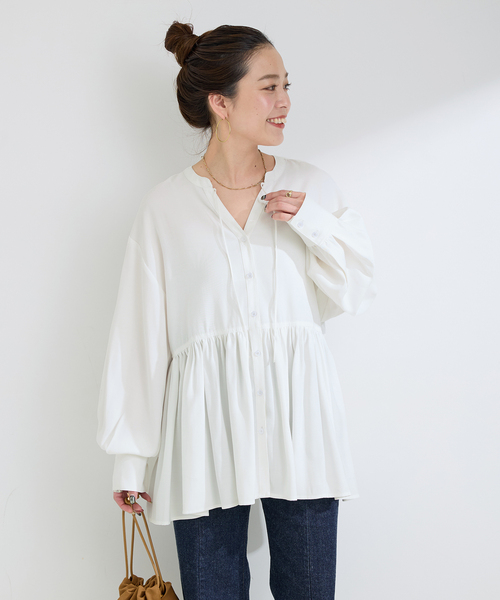 B.C STOCK（ベーセーストック）の「ウォッシャブル / Vネックギャザーブラウス（シャツ/ブラウス・レディース・ホワイト/ブラック・FREE）」の20枚目の写真