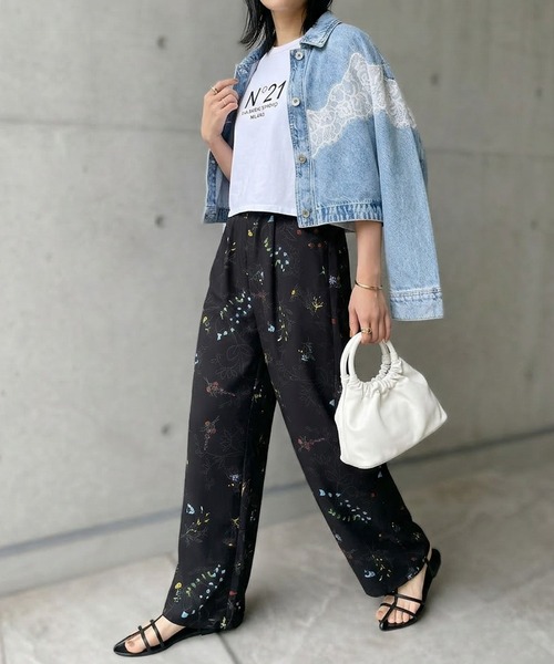 itto...（イット）の「花柄プリントパンツ（スラックス・レディース・ブラック/オフホワイト・M）」の21枚目の写真