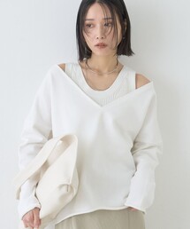 裏毛Vネックスウェットプルオーバー/トレーナー/春服/レイヤードトップス