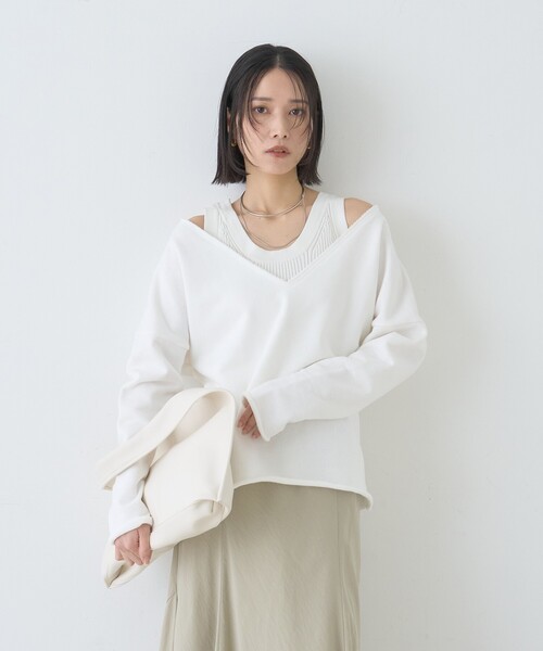 Rouge vif Anna（ルージュヴィフアンナ）の「裏毛Vネックスウェットプルオーバー（スウェット・レディース・グレー/オフホワイト・フリー）」の3枚目の写真