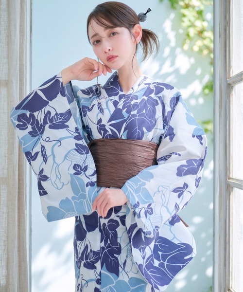 セール】2点セット 《帯+浴衣》 浴衣 落ち着いた大人なモチーフ（浴衣