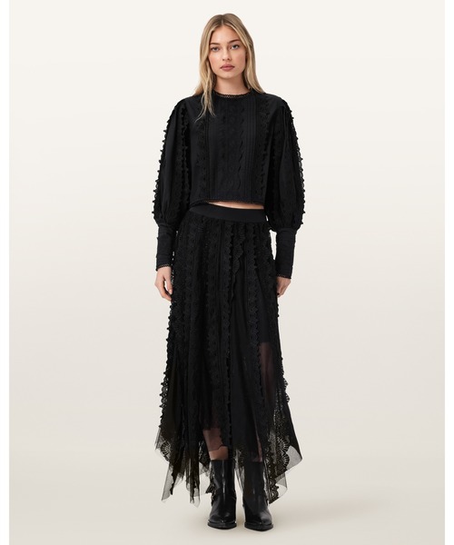 ALLSAINTS(オールセインツ)の「VASHTIE LACE MAXI SKIRT | VASHTIE レース マキシ スカート(スカート・レディース・ブラック・6/8/10/4)」の4枚目の写真
