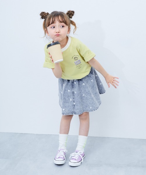 devirock（デビロック）の「ハート刺繍 ライトオンスデニムスカッツ（デニムスカート・キッズ・ネイビー系/ブルー系・110cm/100cm/120cm/130cm/140cm/150cm/160cm）」の3枚目の写真