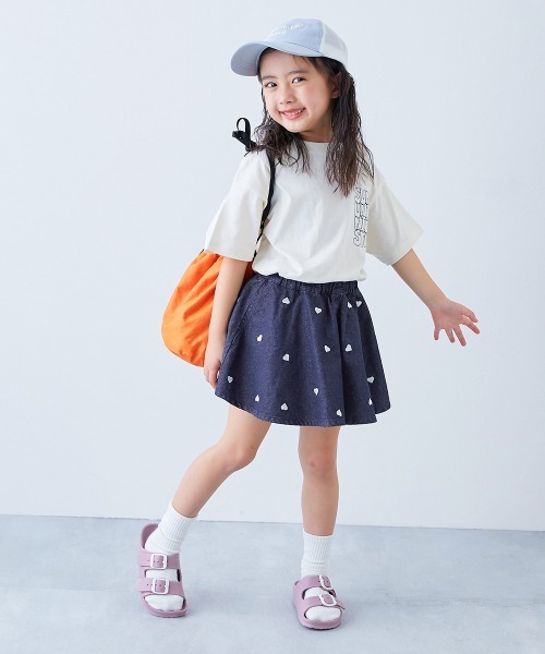 devirock（デビロック）の「ハート刺繍 ライトオンスデニムスカッツ（デニムスカート・キッズ・ネイビー系/ブルー系・110cm/100cm/120cm/130cm/140cm/150cm/160cm）」の4枚目の写真