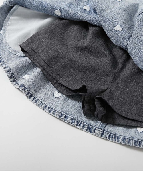 devirock（デビロック）の「ハート刺繍 ライトオンスデニムスカッツ（デニムスカート・キッズ・ネイビー系/ブルー系・110cm/100cm/120cm/130cm/140cm/150cm/160cm）」の9枚目の写真