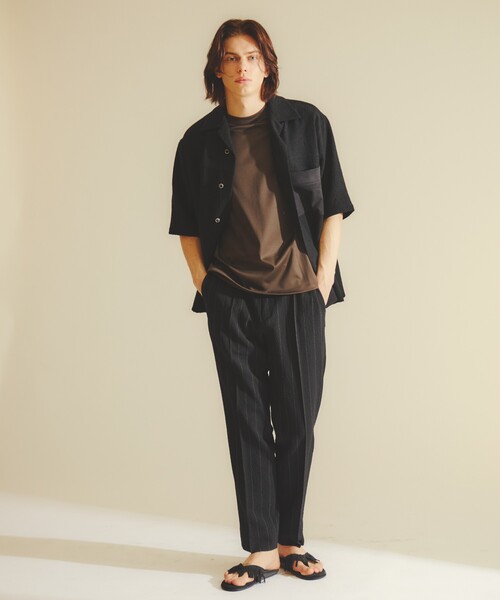 DESIGNWORKS(デザインワークス)の「【セットアップ対応】ウールアムンゼン ハーフスリーブ半袖シャツ / オープンカラーシャツ / 半袖シャツ(シャツ/ブラウス・メンズ・ブラック・50/48/46/44)」の2枚目の写真