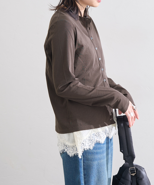 JOURNAL STANDARD（ジャーナルスタンダード）の「シアーコットンクルーネックカーディガン（カーディガン/ボレロ・レディース・ベージュ/ブラック系その他/アイボリー・FREE）」の8枚目の写真