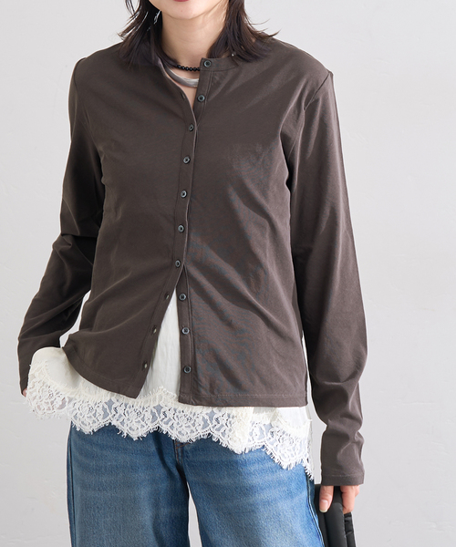 JOURNAL STANDARD（ジャーナルスタンダード）の「シアーコットンクルーネックカーディガン（カーディガン/ボレロ・レディース・ベージュ/ブラック系その他/アイボリー・FREE）」の9枚目の写真