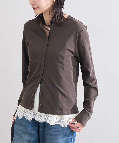 JOURNAL STANDARD（ジャーナルスタンダード）の「シアーコットンクルーネックカーディガン（カーディガン/ボレロ・レディース・ベージュ/ブラック系その他/アイボリー・FREE）」の10枚目の写真