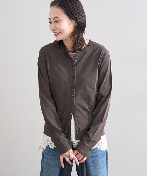 JOURNAL STANDARD（ジャーナルスタンダード）の「シアーコットンクルーネックカーディガン（カーディガン/ボレロ・レディース・ベージュ/ブラック系その他/アイボリー・FREE）」の11枚目の写真