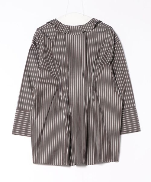 Curensology（カレンソロジー）の「Curensology(カレンソロジー)/ポプリンストライプラッフルブラウス（シャツ/ブラウス・レディース・ブラウン系その他・FREE）」の2枚目の写真
