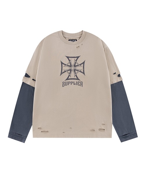 SUPPLIER(サプライヤー)の「ロンT|Dusty Iron Cross Layered Long Sleeve Tee|SUPPLIER(Tシャツ/カットソー・メンズ・ブラック/ベージュ・SMALL/MEDIUM/LARGE/X-LARGE)」の2枚目の写真