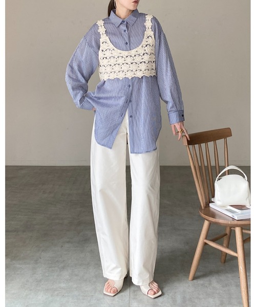 She's Closet(シーズクローゼット)の「長袖 ボリュームスリーブ ロング丈 オーバーサイズ ストライプ シアーシャツ(シャツ/ブラウス・レディース・グレー/イエロー/ネイビー/パープル/ホワイト/ピンク/グリーン・FREE)」の22枚目の写真