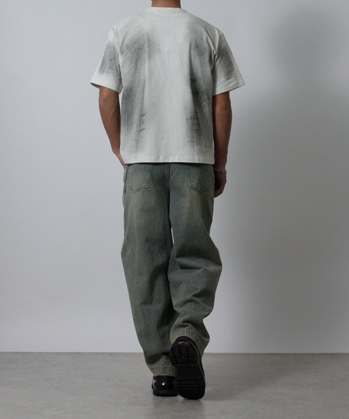 NYLAUS(ナイラス)の「【NYS】トライバル刺繍 スプレー加工 グランジ ショート丈 ヘンリーネック半袖Tシャツ(Tシャツ/カットソー・メンズ・ブラック/アイボリー/ワインレッド・L/M)」の17枚目の写真