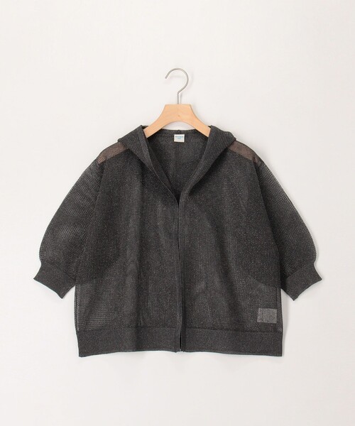 MICO COULIER（ミコクリエ）の「フードメッシュ半袖はおり（カーディガン/ボレロ・レディース・ベージュ/チャコールグレー/オフホワイト・38）」の2枚目の写真