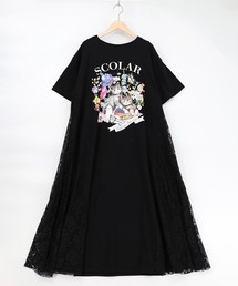 ScoLar | 161670：花ネコピクニック柄 天竺×レースワンピース(ワンピース)