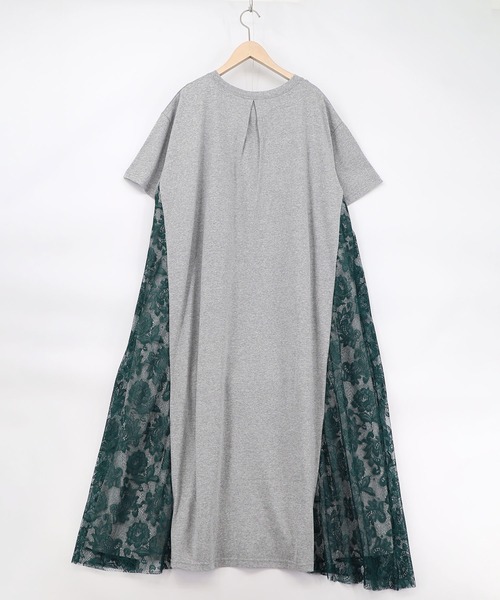 ScoLar（スカラー）の「161670：花ネコピクニック柄 天竺×レースワンピース（ワンピース・レディース・ブラック/杢グレー・M）」の12枚目の写真