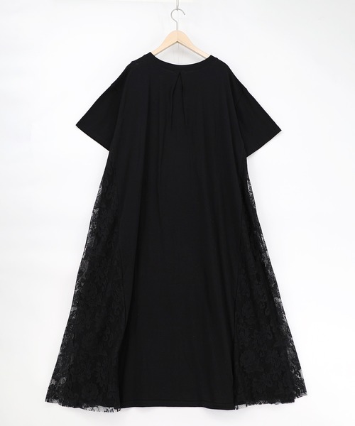 ScoLar（スカラー）の「161670：花ネコピクニック柄 天竺×レースワンピース（ワンピース・レディース・ブラック/杢グレー・M）」の14枚目の写真