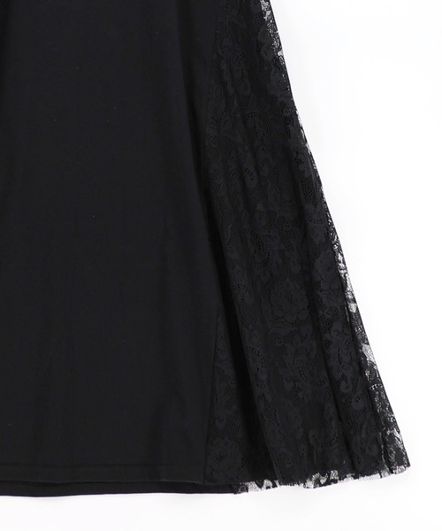 ScoLar（スカラー）の「161670：花ネコピクニック柄 天竺×レースワンピース（ワンピース・レディース・ブラック/杢グレー・M）」の18枚目の写真