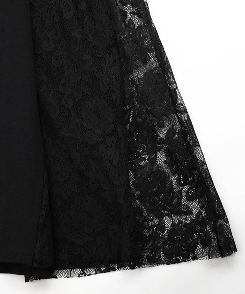 ScoLar（スカラー）の「161670：花ネコピクニック柄 天竺×レースワンピース（ワンピース・レディース・ブラック/杢グレー・M）」の19枚目の写真