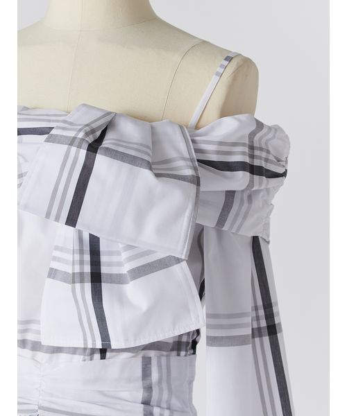 SNIDEL（スナイデル）の「ビッグリボンシャツワンピース（ワンピース・レディース・ブルー/ホワイト/チェック・0/1）」の8枚目の写真