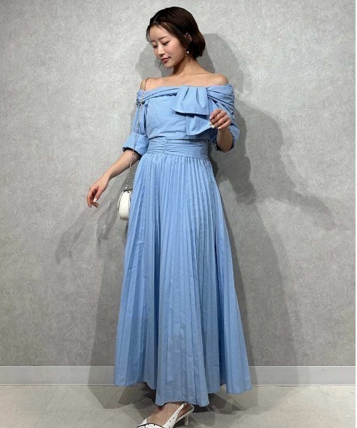 SNIDEL（スナイデル）の「ビッグリボンシャツワンピース（ワンピース・レディース・ブルー/ホワイト/チェック・0/1）」の3枚目の写真