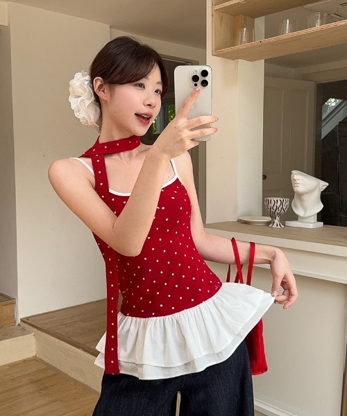 Ritzy(リッツィー)の「水玉リボン レイヤードキャミソール(キャミソール・レディース・ホワイト/レッド/ブラック・FREE)」の15枚目の写真