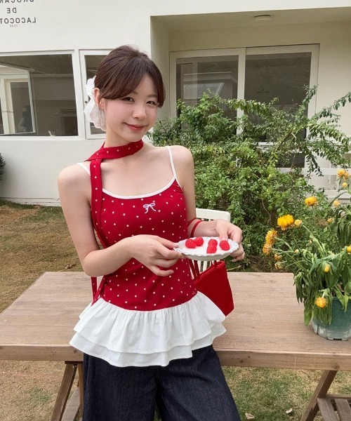 Ritzy(リッツィー)の「水玉リボン レイヤードキャミソール(キャミソール・レディース・ホワイト/レッド/ブラック・FREE)」の19枚目の写真