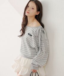 【セットアップ対応】ワンショルボーダーニット
