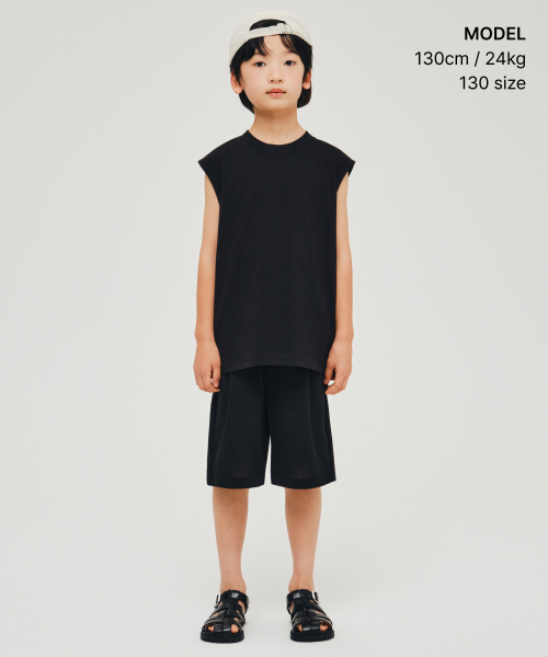 MUSINSA STANDARD KIDS（ムシンサスタンダードキッズ）の「リネンライクワンタックワイドバンディングショーツ[ブラック]（その他パンツ・レディース・その他・110/120/130/140/150/160）」の2枚目の写真