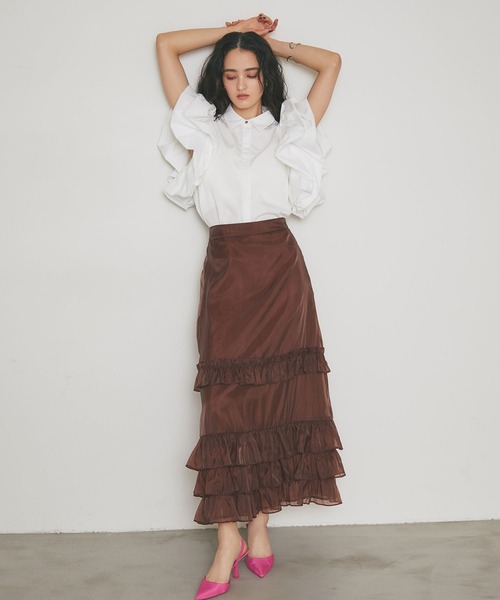 ARVELLIA（アルベリア）の「AIRY RUFFLE BLOUSE（シャツ/ブラウス・レディース・ブラック/ホワイト・M）」の20枚目の写真