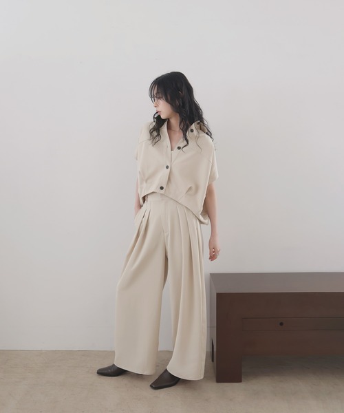 セットアップ対応】ツータックドレープワイドパンツ（スラックス