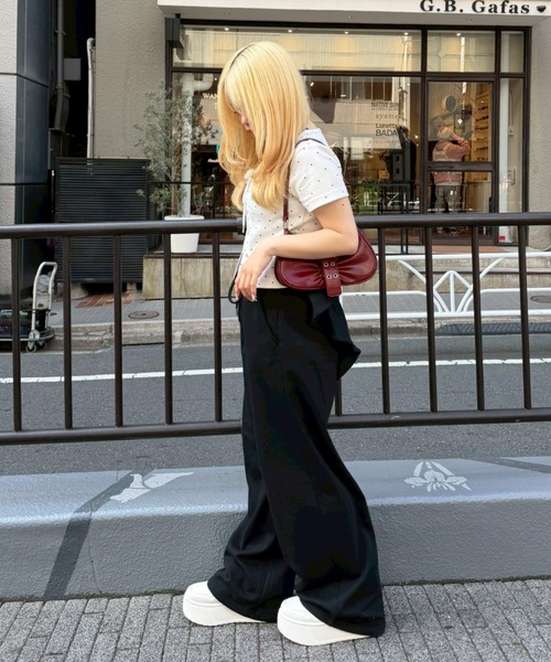 Another Branch olive des olive（アナザーブランチオリーブデオリーブ）の「後ろ姿までかわいい！リボン付きバレルカットパンツ（スウェットパンツ・レディース・ブラック/トップグレー/ピンク・FREE）」の4枚目の写真