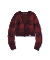 W BLOCK CHECK ZIP UP CARDIGAN RED