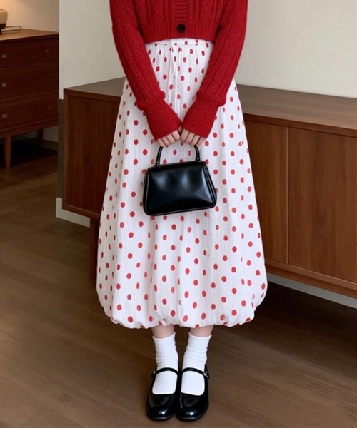 SHOUYO(ショウヨウ)の「ドット柄 バルーンロングスカート(スカート・レディース・ホワイト・M)」の6枚目の写真