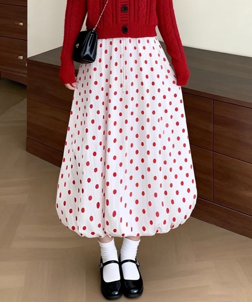 SHOUYO(ショウヨウ)の「ドット柄 バルーンロングスカート(スカート・レディース・ホワイト・M)」の7枚目の写真