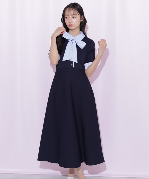 JILL by JILL STUART(ジルバイジルスチュアート)の「シャツ襟ドッキングニットワンピース半袖(ワンピース・レディース・グレー系その他/ブラック系その他/ネイビー・FREE)」の3枚目の写真